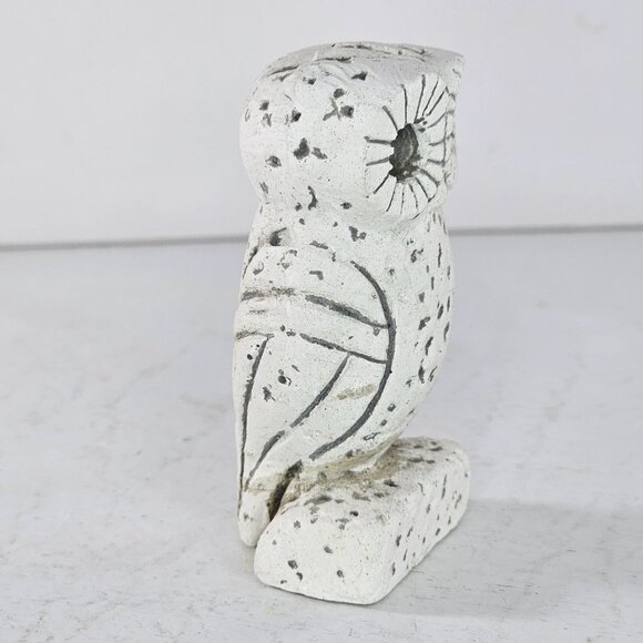 Vintage Hand Carved Stone Owl Figurine Greek Porous Stone White *Repaired* - Picture 3 of 9